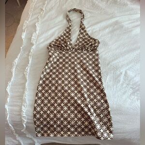 Motel Rocks Brown & Cream Low Cut Dress